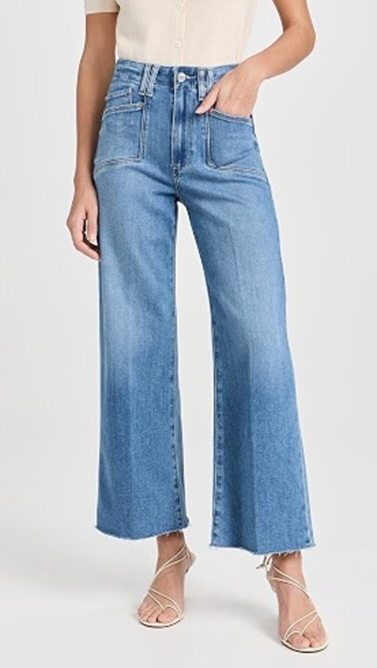 NWOT Paige Anessa High Rise Wide Leg Jeans Sunnie Distressed Size 28